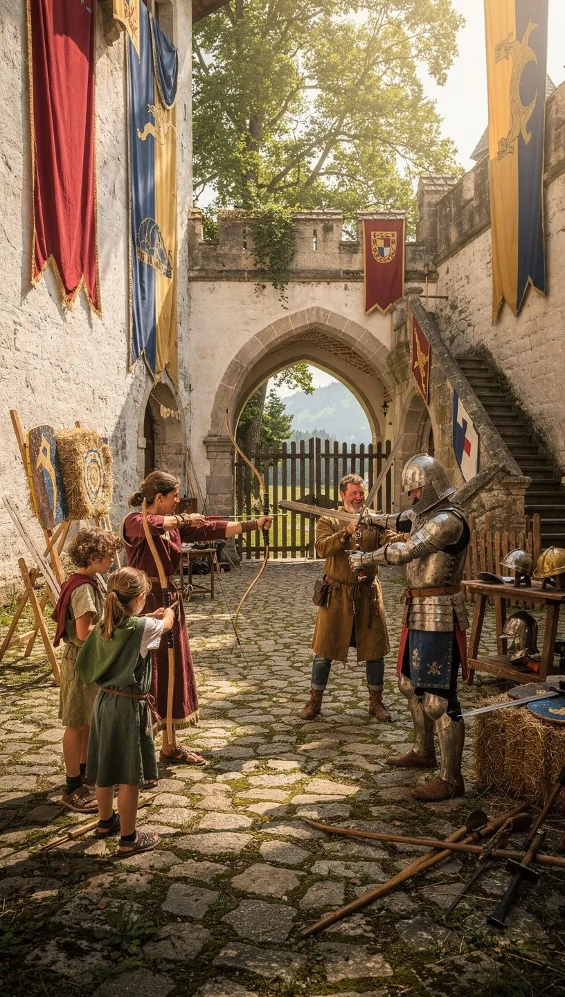 Historische Burg auf einem Hügel mit Blick auf die umliegende Landschaft, symbolisiert kulturelle Entdeckungsreisen in Deutschland.